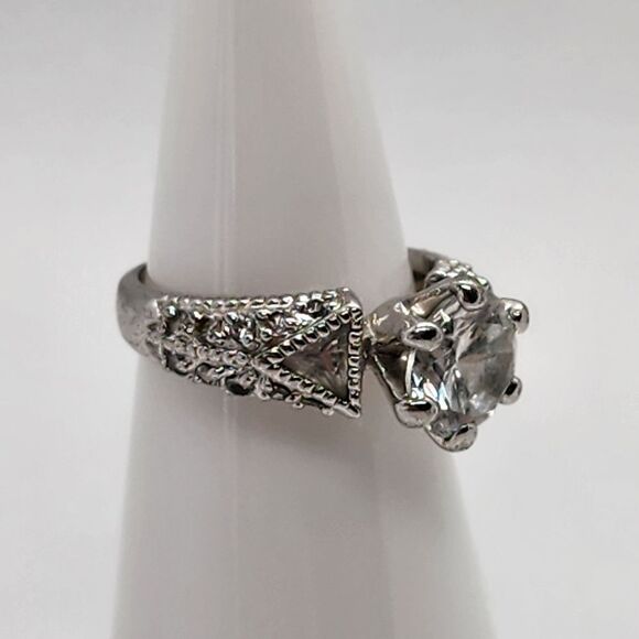 Avon Art Deco Silver Tone & Clear CZ Ring (4.75) - Picture 2 of 8